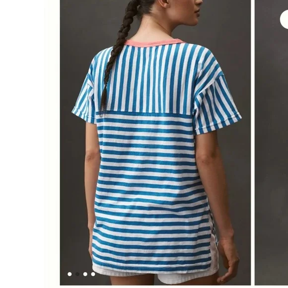 Anthropologie Pilcro Jordyn Stripe Slub Tee NWT Oversize Blue White MEDIUM NEW - Picture 2 of 14